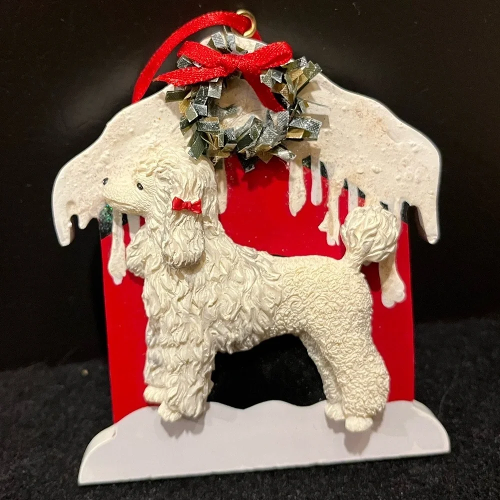 Vintage Holiday Poodle Ornament Set - Red and White